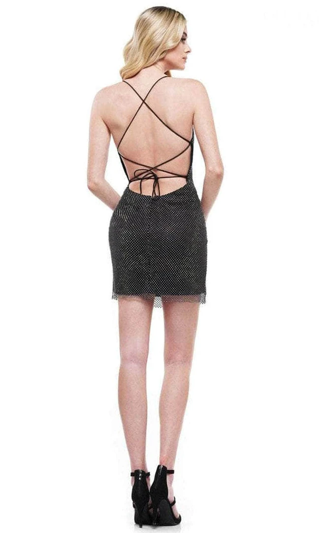 Colors Dress 2424 - Lace Up Back Mesh Cocktail Dress 4 Colors Dress 2424 - Lace Up Back Mesh Cocktail Dress