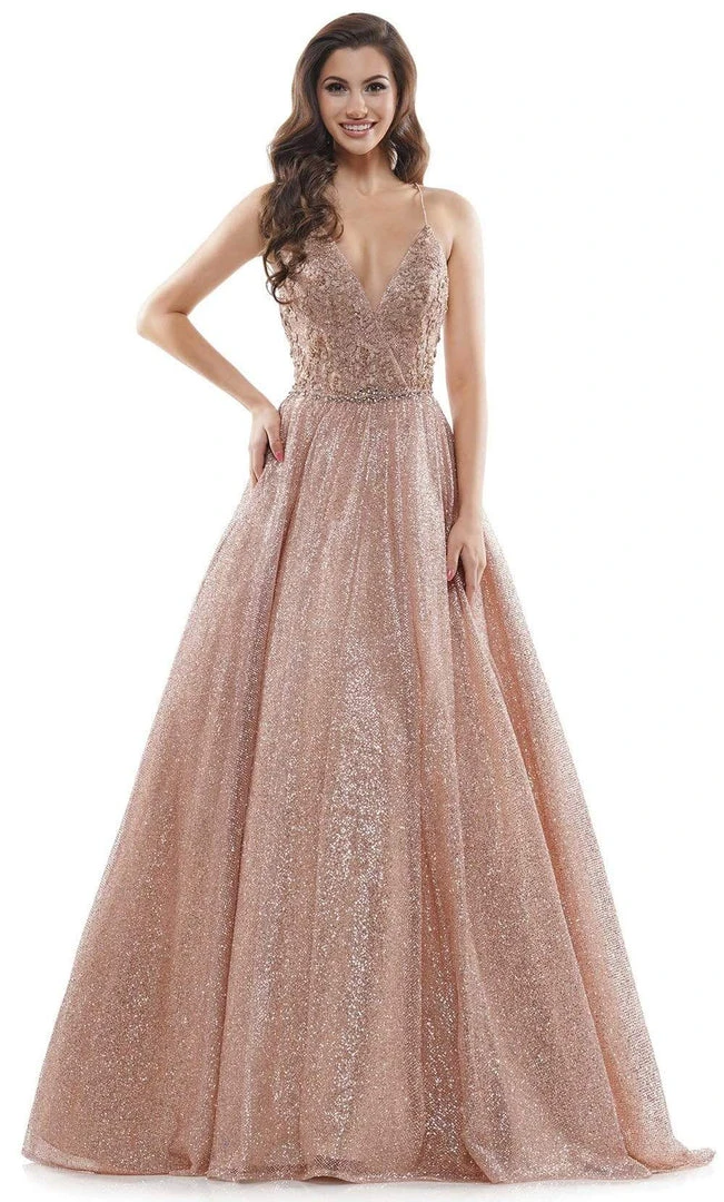 Colors Dress - 2480 Glitter Plunging V Neck Ballgown 7 Colors Dress - 2480 Glitter Plunging V Neck Ballgown