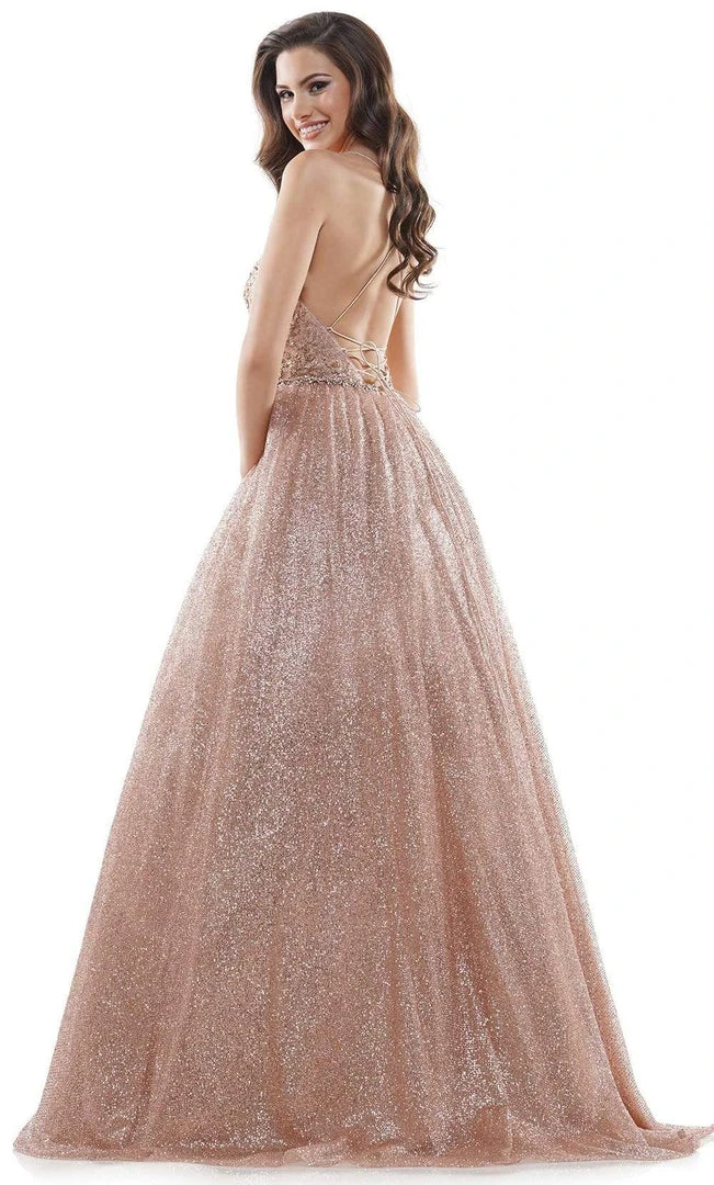 Colors Dress - 2480 Glitter Plunging V Neck Ballgown 8 Colors Dress - 2480 Glitter Plunging V Neck Ballgown