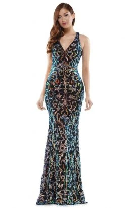 Colors Dress - 2520 Sequin V Neck Sheath Dress