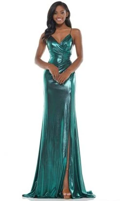 Colors Dress - 2635 V-Neck Metallic Jersey Gown