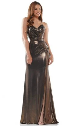 Colors Dress - 2635 V-Neck Metallic Jersey Gown