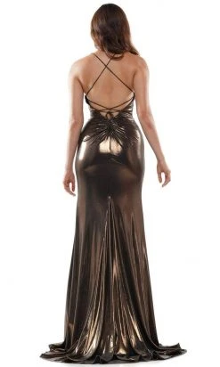 Colors Dress - 2635 V-Neck Metallic Jersey Gown