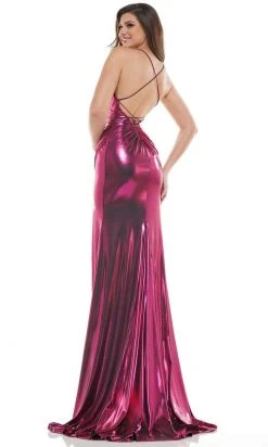 Colors Dress - 2635 V-Neck Metallic Jersey Gown
