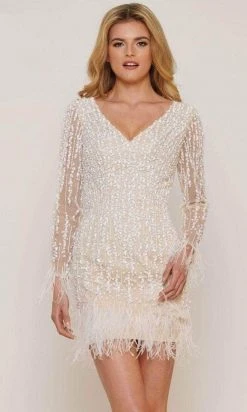 Colors Dress 2781 - Feather Fringed Short Dress