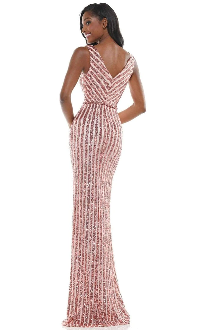 Colors Dress - G1042 Long Stripe Sequin Gown 10 Colors Dress - G1042 Long Stripe Sequin Gown