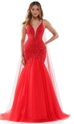 Colors Dress - G962 Shoulder Cape Mermaid Gown