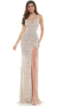 Colors Dress K110 - Beaded Deep V-Neck Prom Dress