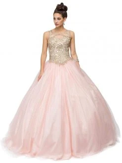 Dancing Queen - 1101 Gold Embroidered Illusion Neck Formal Ball Gown 16 Dancing Queen - 1101 Gold Embroidered Illusion Neck Formal Ball Gown