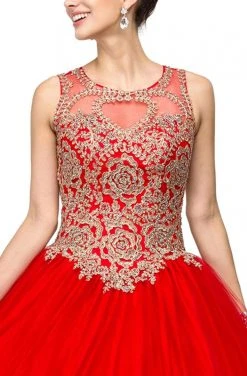 Dancing Queen - 1101 Gold Embroidered Illusion Neck Formal Ball Gown 19 Dancing Queen - 1101 Gold Embroidered Illusion Neck Formal Ball Gown
