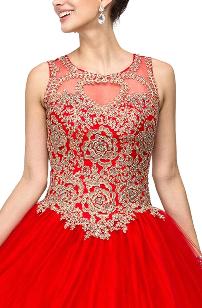Dancing Queen - 1101 Gold Embroidered Illusion Neck Formal Ball Gown 10 Dancing Queen - 1101 Gold Embroidered Illusion Neck Formal Ball Gown