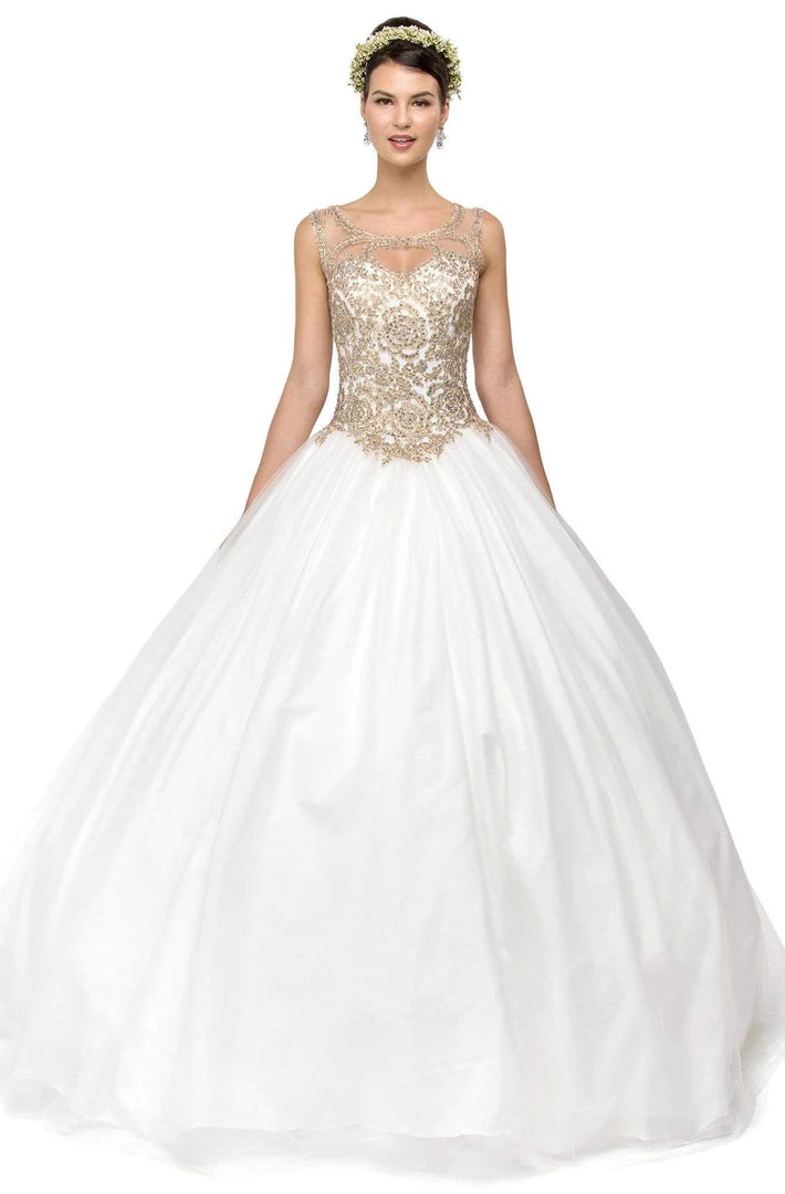 Dancing Queen - 1101 Gold Embroidered Illusion Neck Formal Ball Gown 11 Dancing Queen - 1101 Gold Embroidered Illusion Neck Formal Ball Gown