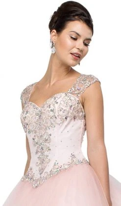 Dancing Queen - 1104 Beaded Pink Sweetheart Quinceanera Ball Gown