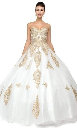 Dancing Queen - 1105 Strapless Sweetheart Gilt Appliqued Prom Ball Gown