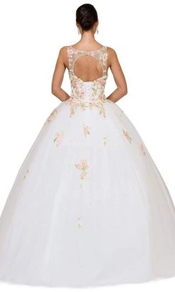 Dancing Queen - 1187 Floral Applique V-neck Quinceanera Ballgown