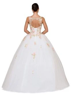 Dancing Queen - 1187 Floral Applique V-neck Quinceanera Ballgown