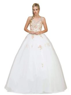 Dancing Queen - 1187 Floral Applique V-neck Quinceanera Ballgown