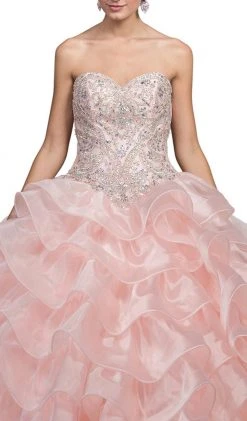 Dancing Queen - 1216 Strapless Bedazzled Sweetheart Ruffled Quinceanera Ballgown