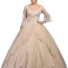 Dancing Queen - 1247 Sheer Trumpet Sleeve Wide V-neck Quinceanera Ballgown