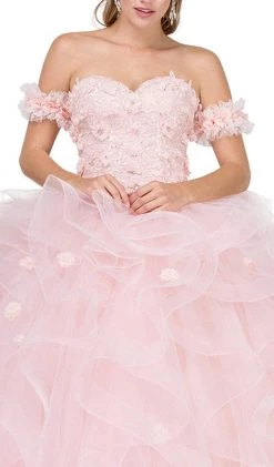 Dancing Queen - 1322 Floral Applique Ruffled Quinceanera Ballgown