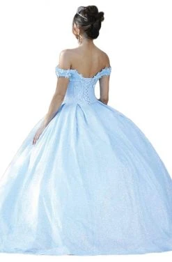 Dancing Queen - 1527 Beaded Floral Appliqued Off Shoulder Ballgown