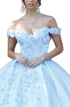 Dancing Queen - 1527 Beaded Floral Appliqued Off Shoulder Ballgown