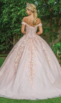 Dancing Queen - 1574 Floral Applique Off Shoulder Ballgown With Train