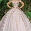 Dancing Queen - 1574 Floral Applique Off Shoulder Ballgown With Train 1 Dancing Queen - 1574 Floral Applique Off Shoulder Ballgown With Train