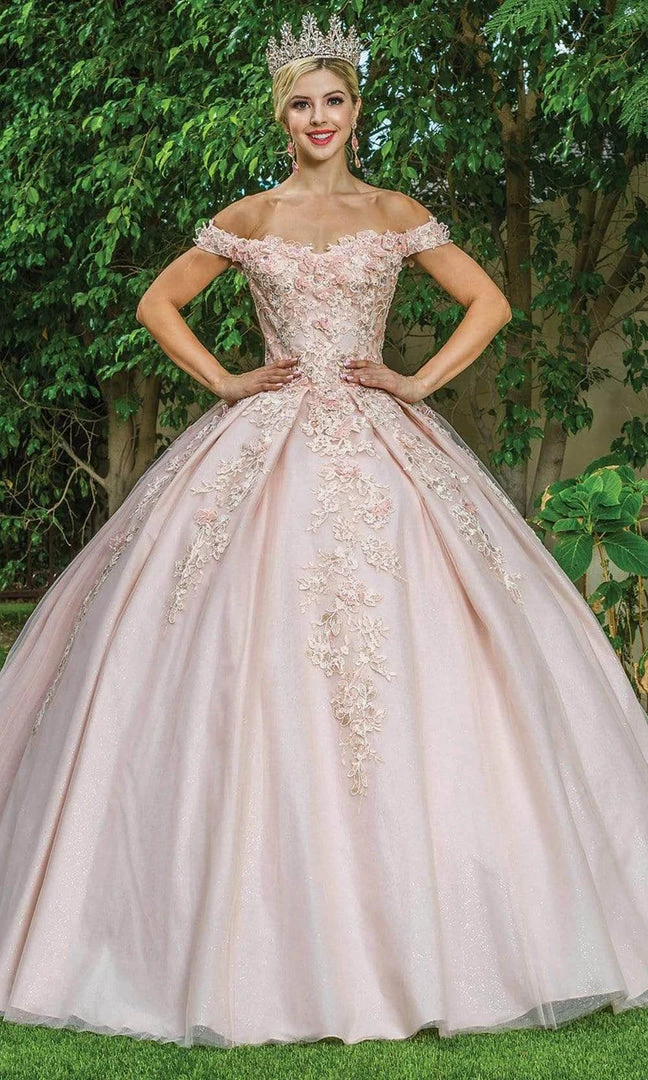 Dancing Queen - 1574 Floral Applique Off Shoulder Ballgown With Train 3 Dancing Queen - 1574 Floral Applique Off Shoulder Ballgown With Train