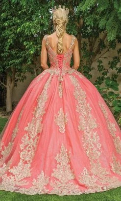 Dancing Queen - 1629 V Neck Golden Embellished Gown