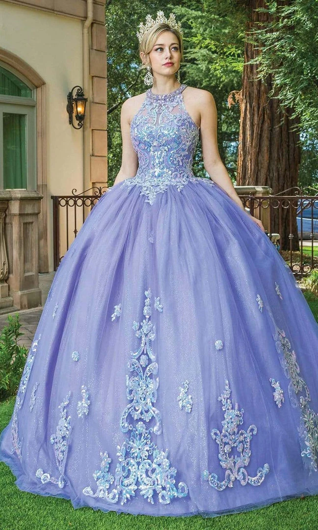 Dancing Queen - 1630 Halter Neck Sequined Tulle Gown 3 Dancing Queen - 1630 Halter Neck Sequined Tulle Gown