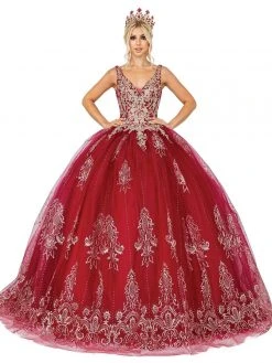 Dancing Queen - 1631 Applique Plunging V Neck Ballgown 9 Dancing Queen - 1631 Applique Plunging V Neck Ballgown