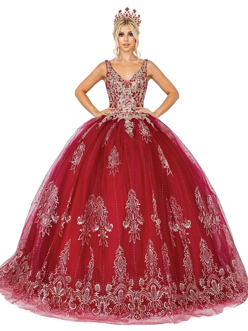 Dancing Queen - 1631 Applique Plunging V Neck Ballgown 5 Dancing Queen - 1631 Applique Plunging V Neck Ballgown