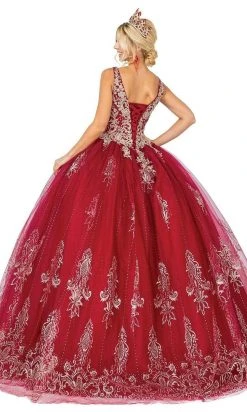 Dancing Queen - 1631 Applique Plunging V Neck Ballgown