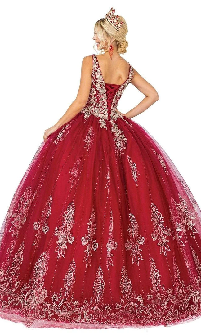 Dancing Queen - 1631 Applique Plunging V Neck Ballgown 4 Dancing Queen - 1631 Applique Plunging V Neck Ballgown