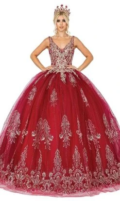 Dancing Queen - 1631 Applique Plunging V Neck Ballgown