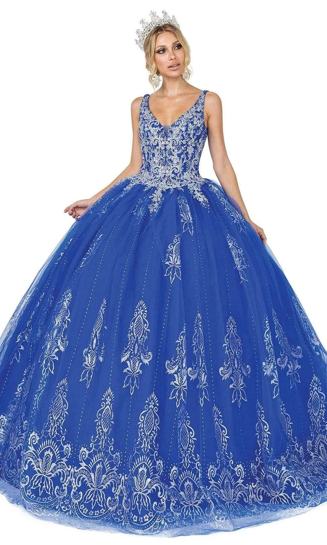 Dancing Queen - 1631 Applique Plunging V Neck Ballgown 6 Dancing Queen - 1631 Applique Plunging V Neck Ballgown