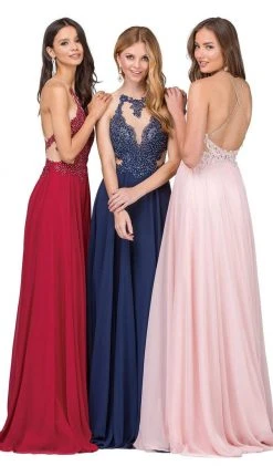 Dancing Queen - 2015 Lace Embellished Illusion Bodice Chiffon Gown