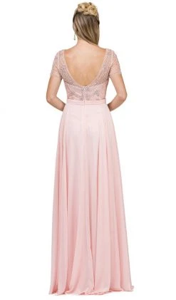 Dancing Queen - 2067 Embellished Sheer Short Sleeve Evening Dress