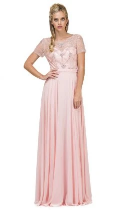 Dancing Queen - 2067 Embellished Sheer Short Sleeve Evening Dress
