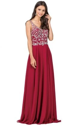 Dancing Queen - 2216 Bejeweled V-neck A-line Prom Dress