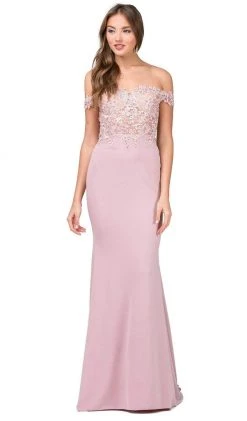 Dancing Queen - 2274 Sheer Floral Embroidered Off Shoulder Prom Dress