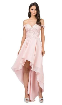 Dancing Queen - 2278 Off Shoulder Beaded High Low Prom Dress
