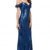 Dancing Queen - 2398 Sequined Fitted Draped Straps Prom Gown