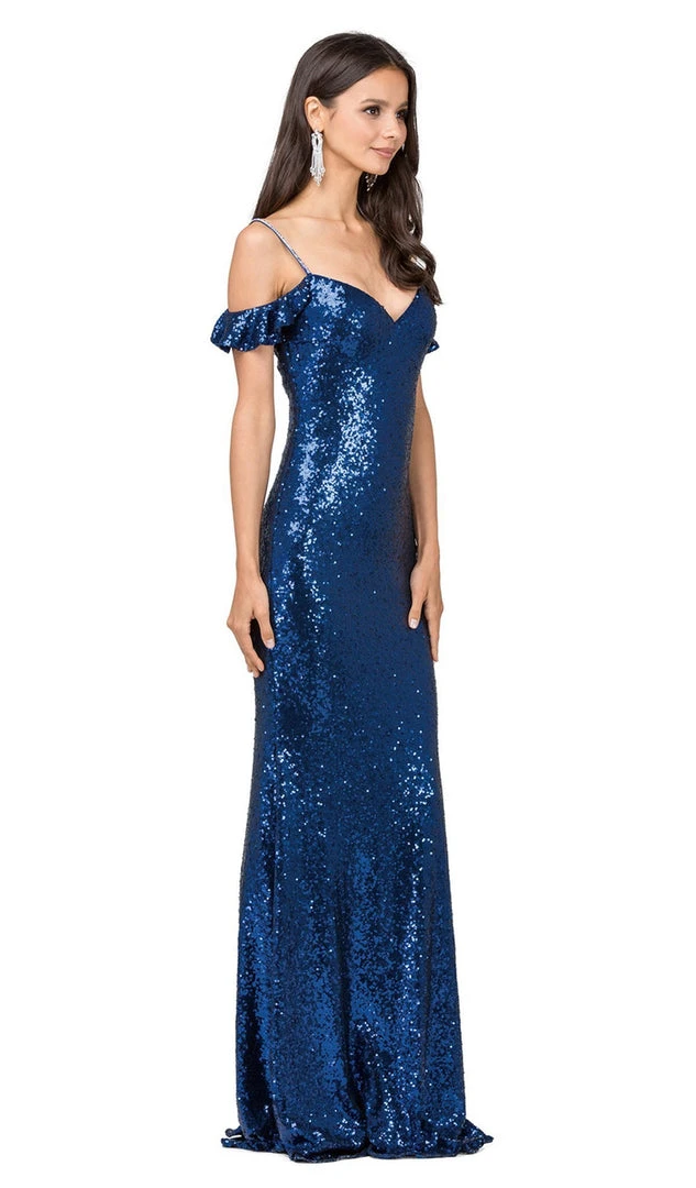 Dancing Queen - 2398 Sequined Fitted Draped Straps Prom Gown 3 Dancing Queen - 2398 Sequined Fitted Draped Straps Prom Gown
