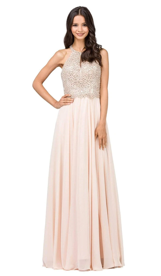 Dancing Queen - 2402 Bead Embellished Halter Evening Dress 8 Dancing Queen - 2402 Bead Embellished Halter Evening Dress