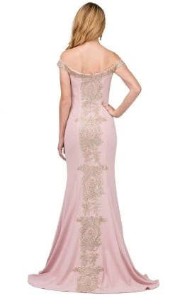 Dancing Queen - 2414 Gilded Off-Shoulder Fitted Prom Gown