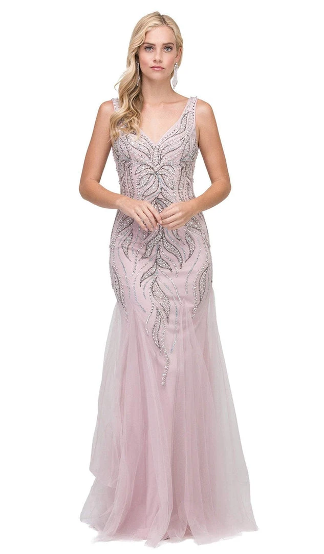 Dancing Queen - 2418 Beaded V-Neck Tulle Prom Dress 8 Dancing Queen - 2418 Beaded V-Neck Tulle Prom Dress