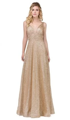 Dancing Queen - 2488 V Neckline Sleeveless Illusion Panel A-Line Gown