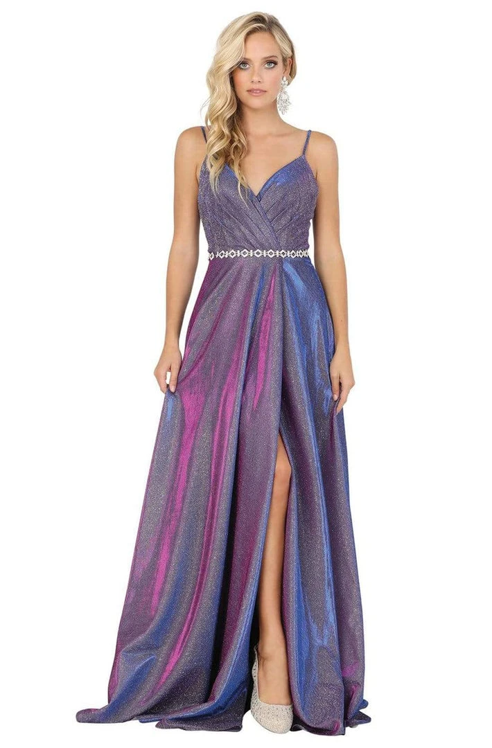 Dancing Queen - 2955 Deep V-neck Pleated A-line Dress 5 Dancing Queen - 2955 Deep V-neck Pleated A-line Dress